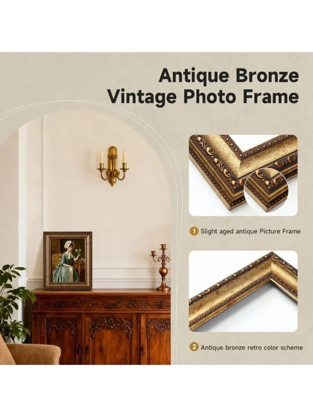 Vintage Gold Picture Frames Set of 4, 8x10 with Matted 5x7 Prints, Home Decor